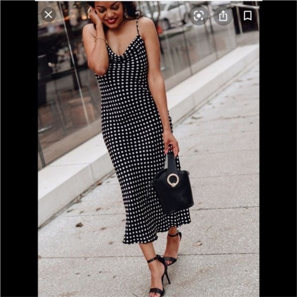 Zara Black Polka Dot Spaghetti Strap Cowl Neck Midi Dress Size Medium - Picture 3 of 5